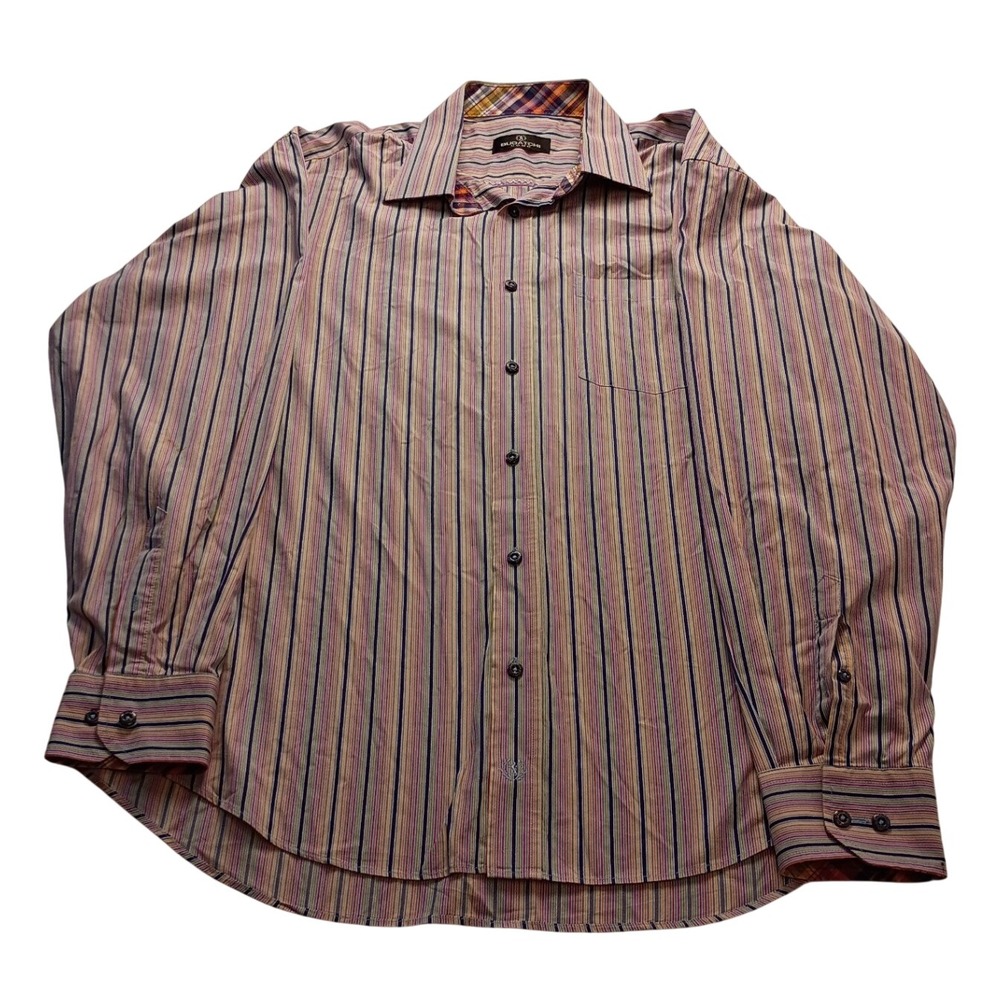 Bugatchi Top Long Sleeve Multicolor Shirts Men's Vertical Stripes Casual Wear